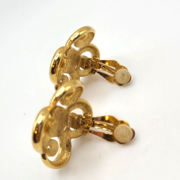 Elegant Gold and Pink Swirl Earrings, Clip On - Picture 2 of 4